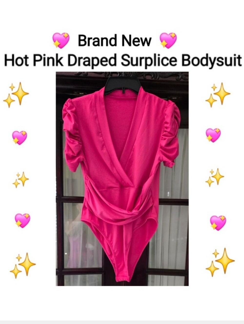 Brand New 💖 SHEIN Hot Pink Draped Surplice Bodysuit, Size L